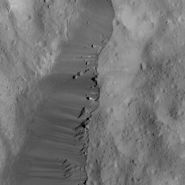 This image of Ceres' Occator Crater's eastern rim was obtained by NASA's Dawn spacecraft on June 9, 2018 from an altitude of about 30 miles (48 kilometers). https://photojournal.jpl.nasa.gov/catalog/PIA22524