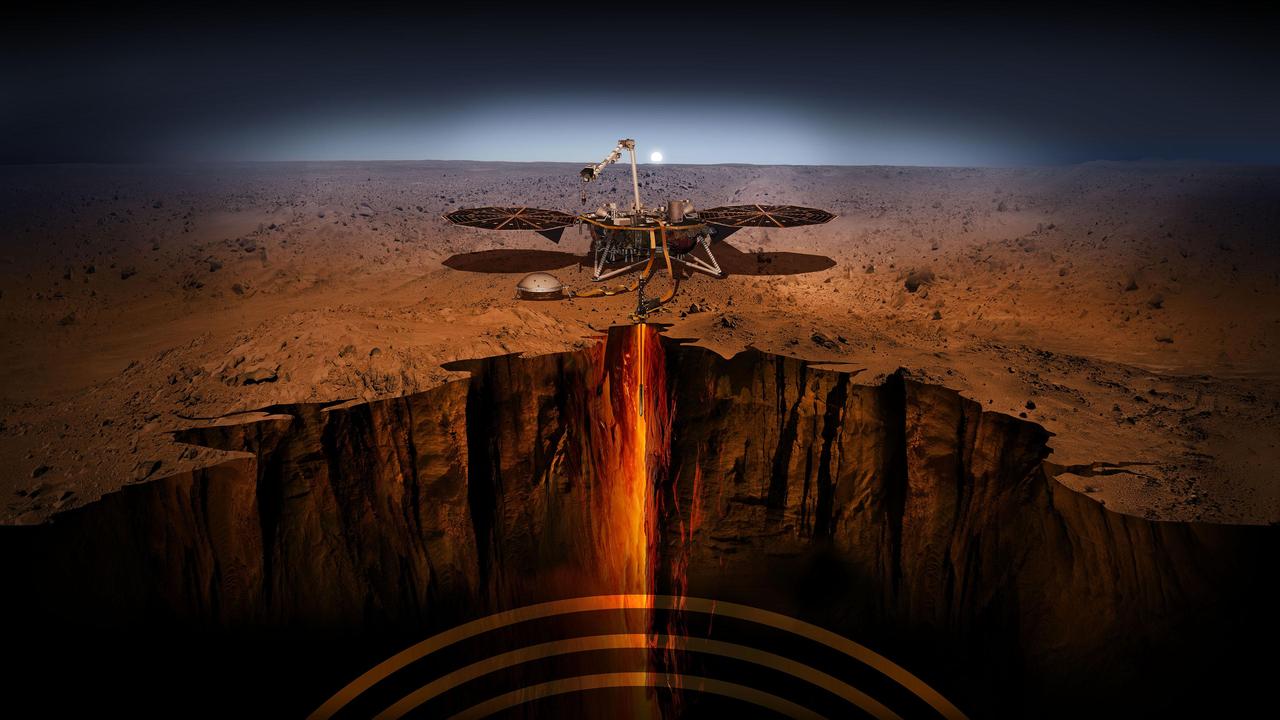 An artist illustration of the InSight lander on Mars. InSight, short for Interior Exploration using Seismic Investigations, Geodesy and Heat Transport, is designed to give the Red Planet its first thorough check up since it formed 4.5 billion years ago. The mission will look for tectonic activity and meteorite impacts, study how much heat is still flowing through the planet, and track Mars' wobble as it orbits the sun. While InSight is a Mars mission, it's more than a Mars mission. InSight will help answer key questions about the formation of the rocky planets of the solar system. https://photojournal.jpl.nasa.gov/catalog/PIA22745