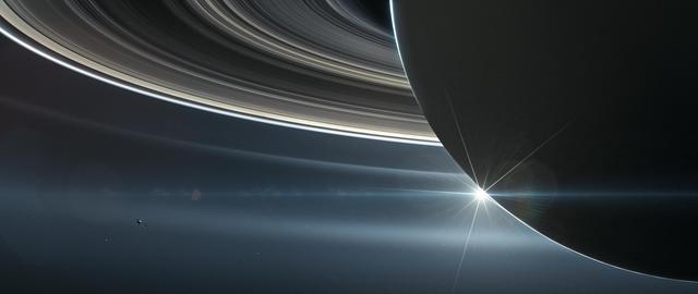 This illustration shows NASA's Cassini spacecraft in orbit around Saturn.  Cassini made 22 orbits that swooped between the rings and the planet before ending its mission on Sept. 15, 2017, with a final plunge into Saturn.  https://photojournal.jpl.nasa.gov/catalog/PIA22766