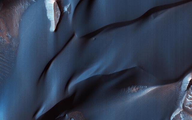 NASA image: The Velvety Blue Dunes of Melas Chasma