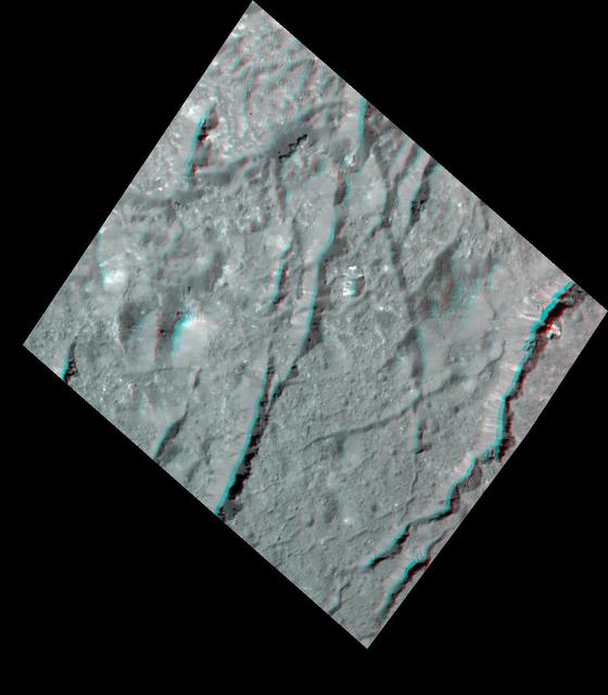 NASA image: Cracks in the Floor of Occator Crater (3-D)