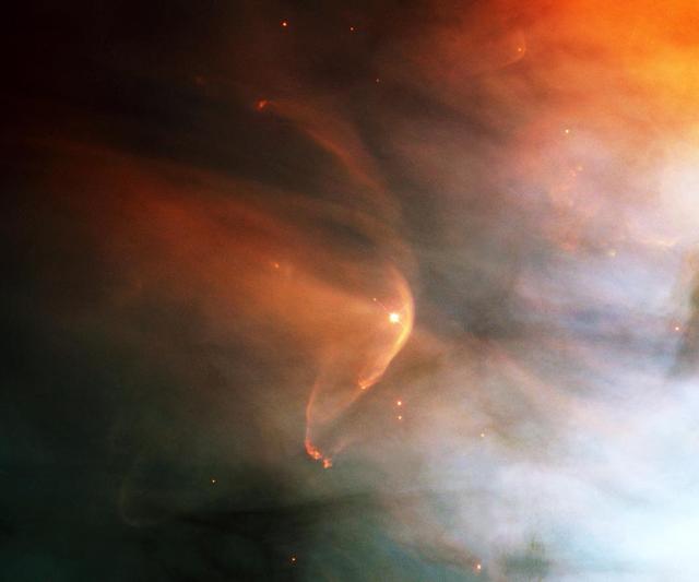This image, taken by the Hubble Space Telescope, shows a bow shock around a very young star, LL Ori. The bow shock shows where the star's heliosphere collides with the interstellar medium. Our star, the Sun, is also surrounded by a heliosphere.  https://photojournal.jpl.nasa.gov/catalog/PIA22914