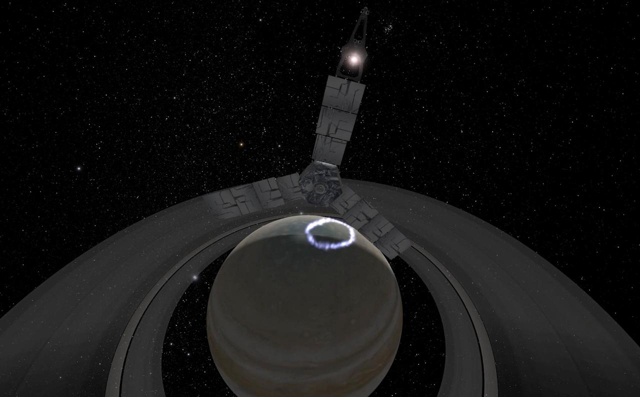 Juno's 53-day orbit has presented the opportunity to observe Jupiter's dark side. This animation is an artist's rendition of Juno's inbound -- over Jupiter's north pole -- approach to Perijove 17 (which occurred on Dec. 21, 2018). During the flyby the SRU obtained the closest view of Jupiter's aurora with a visible light imager to date.  Animation available at https://photojournal.jpl.nasa.gov/catalog/PIA22962