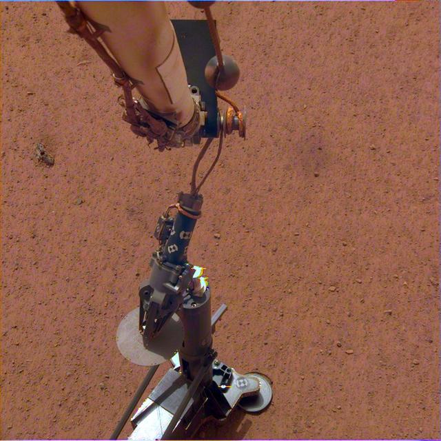 NASA's InSight lander set its heat probe, called the Heat and Physical Properties Package (HP3), on the Martian surface on Feb. 12, 2019.  https://photojournal.jpl.nasa.gov/catalog/PIA23046