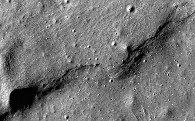 This image of lobate scarps - a kind of curved hill - was taken near a region of the Moon called Mare Frigoris by NASA's Lunar Reconnaissance Orbiter (LRO).  https://photojournal.jpl.nasa.gov/catalog/PIA23236