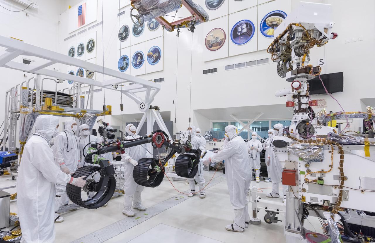 In this image, taken on June 13, 2019, engineers prepare the starboard legs and wheels — otherwise known as the mobility suspension — for integration onto NASA's Mars 2020 rover.  https://photojournal.jpl.nasa.gov/catalog/PIA23270