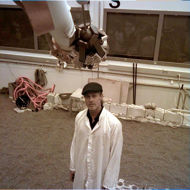 The engineering model of NASA's InSight lander — a replica used for test purposes — took an image of the actor Brad Pitt at NASA's Jet Propulsion Laboratory in Pasadena, California, on Sept. 6, 2019. Taken by the instrument deployment camera on the replica's robotic arm in the Mars-like environment of JPL's In-Situ Instrument Laboratory, the picture has been white-balanced to remove the orange-red tint of the Mars lights in the room. Pitt visited JPL to learn about real space technology after filming his space-themed movie "Ad Astra." https://photojournal.jpl.nasa.gov/catalog/PIA23280