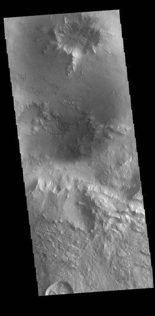 Today's VIS image shows a small field of sand dunes on the floor of Bamberg Crater.  Orbit Number: 77666 Latitude: 39.3767 Longitude: 356.912 Instrument: VIS Captured: 2019-06-18 08:04  https://photojournal.jpl.nasa.gov/catalog/PIA23388