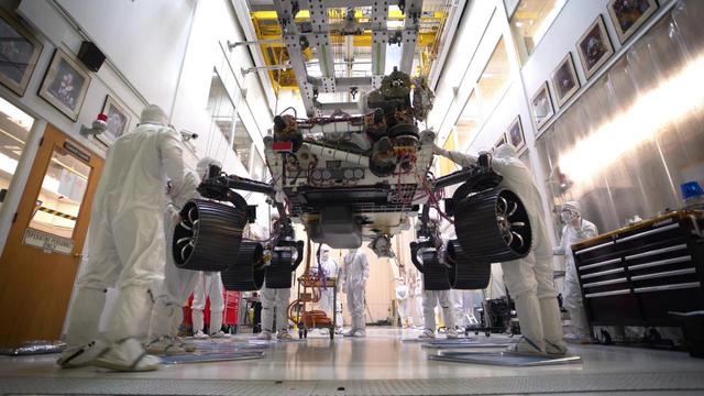 This time-lapse video, taken on Oct. 8, 2019, at NASA's Jet Propulsion Laboratory in Pasadena, California, captures the first time the Mars 2020 rover carries its full weight on its legs and wheels. The rover was photographed in JPL's Simulator Building, where it underwent weeks of testing. Movie available at https://photojournal.jpl.nasa.gov/catalog/PIA23468