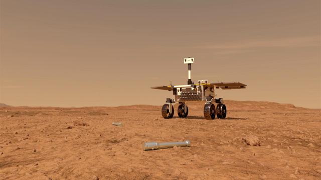 NASA image: Fetch Rover Approaching Sample Tubes (Artist's Concept)