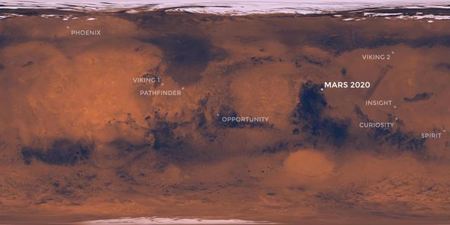 NASA image: Map of NASA's Mars Landing Sites