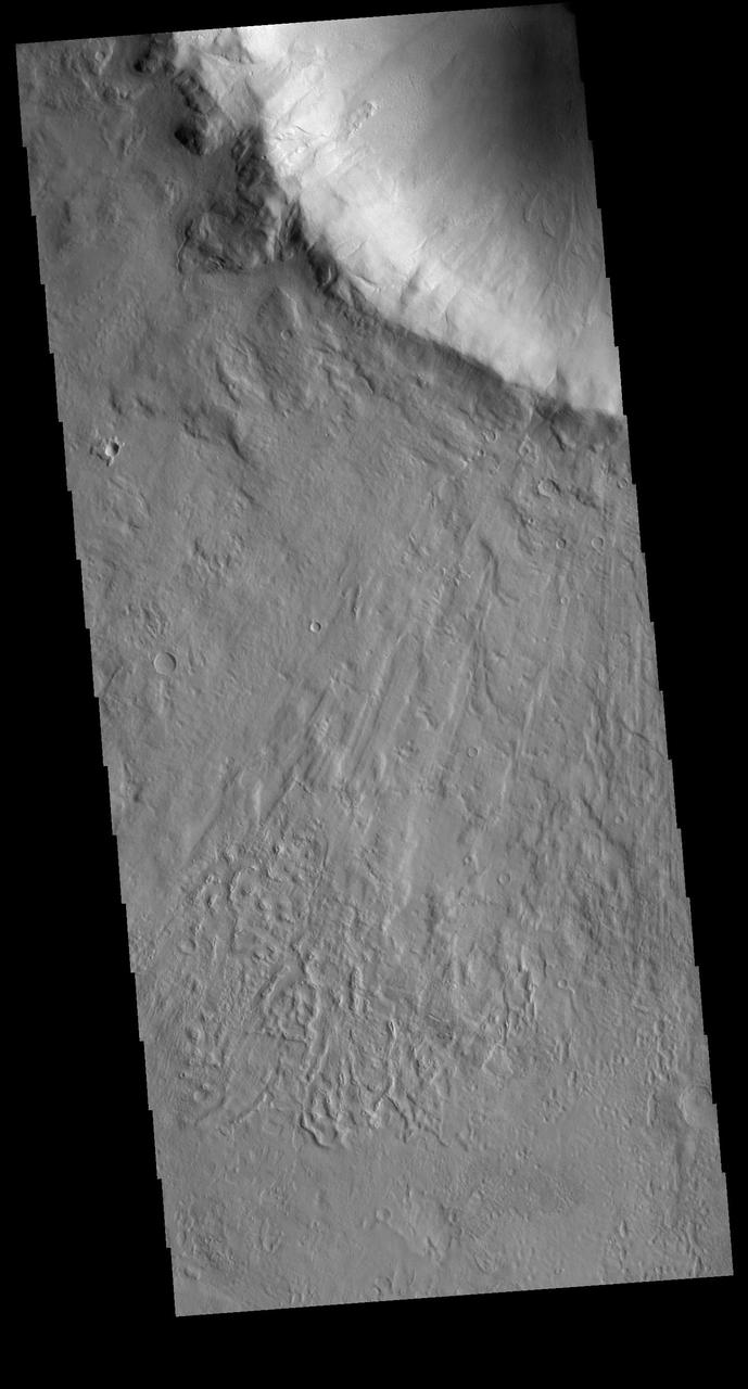 This VIS image shows part of Chincoteague Crater. Chincoteague Crater is located in Utopia Planitia. The crater is 37km (23miles) across. Orbit Number: 78822 Latitude: 40.7151 Longitude: 123.929 Instrument: VIS Captured: 2019-09-21 12:42 https://photojournal.jpl.nasa.gov/catalog/PIA23525