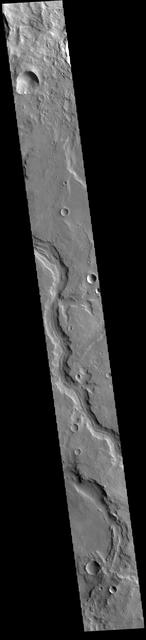 Today's VIS image shows a section of Naktong Vallis. Located in Terra Sabaea, Naktong Vallis is 670 km long (415 miles).  Orbit Number: 79337 Latitude: 7.12086 Longitude: 30.7954 Instrument: VIS Captured: 2019-11-02 22:16  https://photojournal.jpl.nasa.gov/catalog/PIA23655