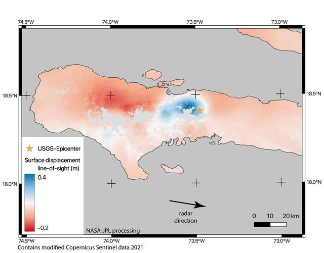 NASA image: Satellite Data Shows Ground Motion from August 2021 Haiti Earthquake