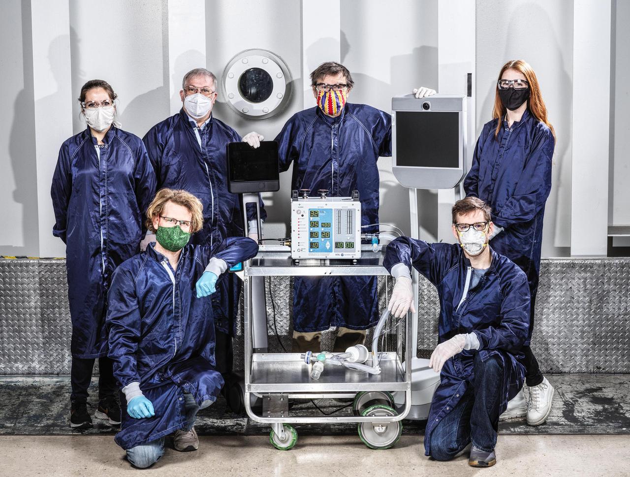 Some of the dozens of engineers involved in creating a ventilator prototype specially targeted to coronavirus disease patients at NASA's Jet Propulsion Laboratory in Southern California. Called VITAL (Ventilator Intervention Technology Accessible Locally), the prototype was created in 37 days in March and April 2020.  https://photojournal.jpl.nasa.gov/catalog/PIA23713
