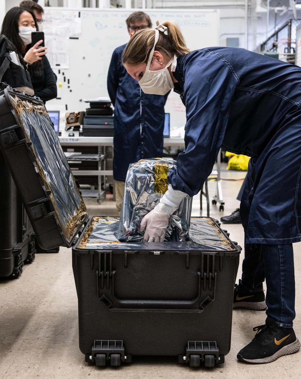 Engineers at NASA's Jet Propulsion Laboratory in Southern California prepare to ship a prototype ventilator for coronavirus patients to the Icahn School of Medicine at Mount Sinai in New York.      VITAL (Ventilator Intervention Technology Accessible Locally) is designed to be faster to build and easier to maintain than traditional ventilators, with a fraction of the parts. JPL engineers created the prototype specially targeted at COVID-19 patients in 37 days in March and April 2020.  https://photojournal.jpl.nasa.gov/catalog/PIA23716