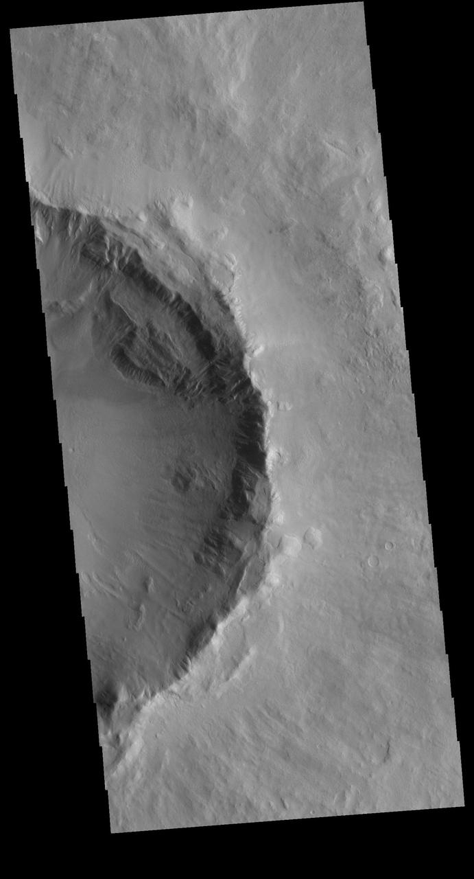 Today's VIS image shows half of an unnamed crater in Utopia Planitia.  Orbit Number: 79833 Latitude: 42.973 Longitude: 115.983 Instrument: VIS Captured: 2019-12-13 18:40  https://photojournal.jpl.nasa.gov/catalog/PIA23731
