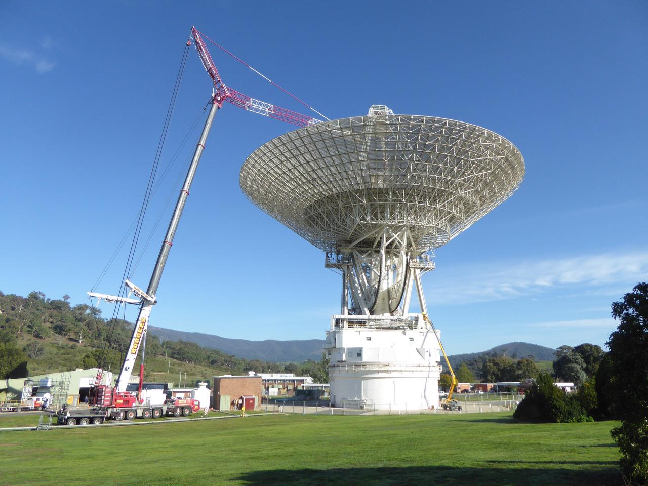 Located in Canberra, Australia, the Deep Space Network's Deep Space Station 43 spans 70 meters (230 feet), making it the largest steerable parabolic antenna in the Southern Hemisphere. Since March 2020, it has been undergoing upgrades — expected to be complete in January 2021 — to prepare the 48-year-old dish for future exploration of the Moon, Mars, and beyond. NASA operates three Deep Space Network stations, located in California, Spain, and Australia; each has a 70-meter (230-feet) antenna, plus several 34-meter (111-foot) dishes to support dozens of spacecraft exploring the solar system.  https://photojournal.jpl.nasa.gov/catalog/PIA23797