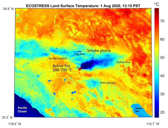 NASA image: ECOSTRESS Gauges the Apple Fire's Temperature From Space
