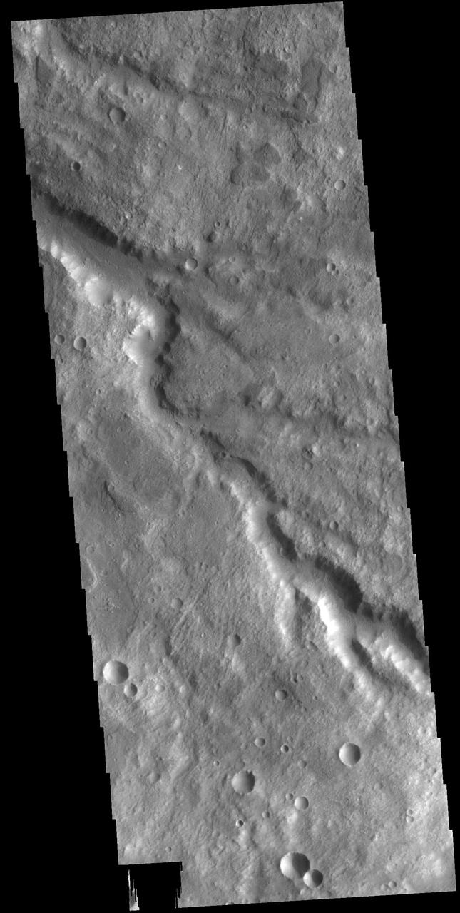 Today's VIS image shows a section of an unnamed channel in Tyrrhena Terra.  Orbit Number: 80421 Latitude: -12.0208 Longitude: 80.6346 Instrument: VIS Captured: 2020-01-31 04:20  https://photojournal.jpl.nasa.gov/catalog/PIA23831