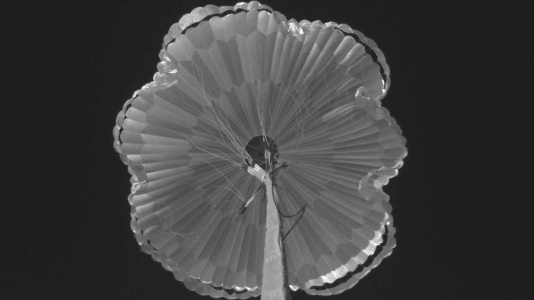 This animated GIF shows a successful test of the parachute that will be used to land NASA's Perseverance rover on Mars. The images were taken on Sept. 7, 2018, during the third and final flight of the Advanced Supersonic Parachute Inflation Research Experiment (ASPIRE) project.  Movie available at https://photojournal.jpl.nasa.gov/catalog/PIA23890