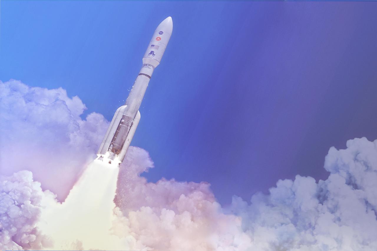 In this artist's concept, a two-stage United Launch Alliance (ULA) Atlas V launch vehicle speeds the Mars 2020 spacecraft toward the Red Planet. The rocket stands at 197 feet (60 meters) tall.  This will be the 11th Mars launch on an Atlas rocket and the fifth by the Atlas V following NASA's Mars Reconnaissance Orbiter in 2005, Curiosity rover in 2011, MAVEN orbiter in 2013 and InSight lander in 2018.  Charged with returning astronauts to the Moon by 2024, NASA will establish a sustained human presence on and around the Moon by 2028 through NASA's Artemis lunar exploration plans.  https://photojournal.jpl.nasa.gov/catalog/PIA23922