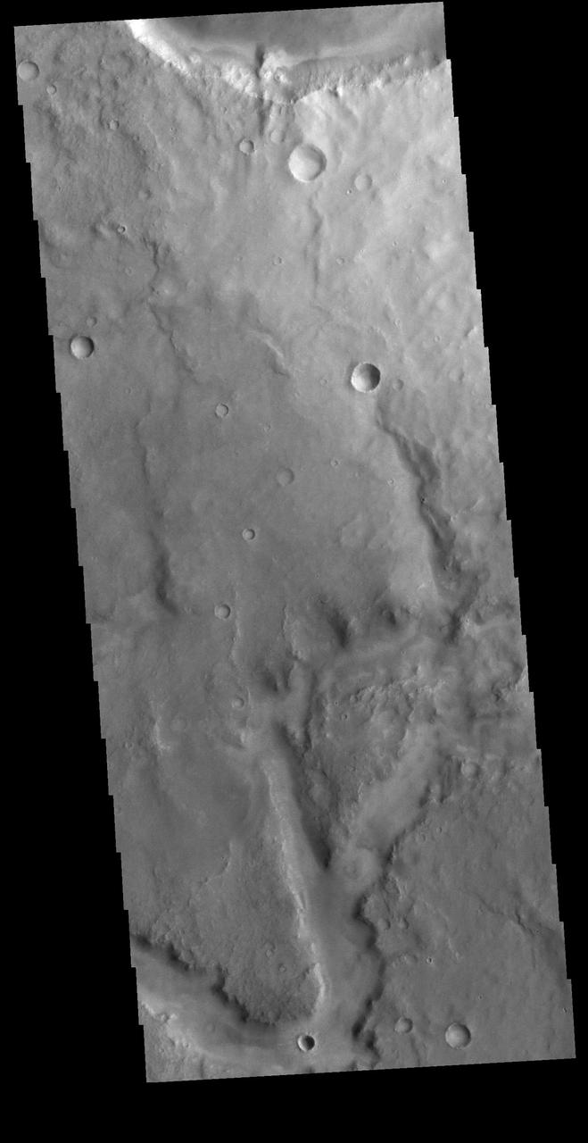 Today's VIS image shows part of an unnamed channel in Arabia Terra.  Orbit Number: 81023 Latitude: -5.09236 Longitude: 352.53 Instrument: VIS Captured: 2020-03-20 18:00  https://photojournal.jpl.nasa.gov/catalog/PIA23926