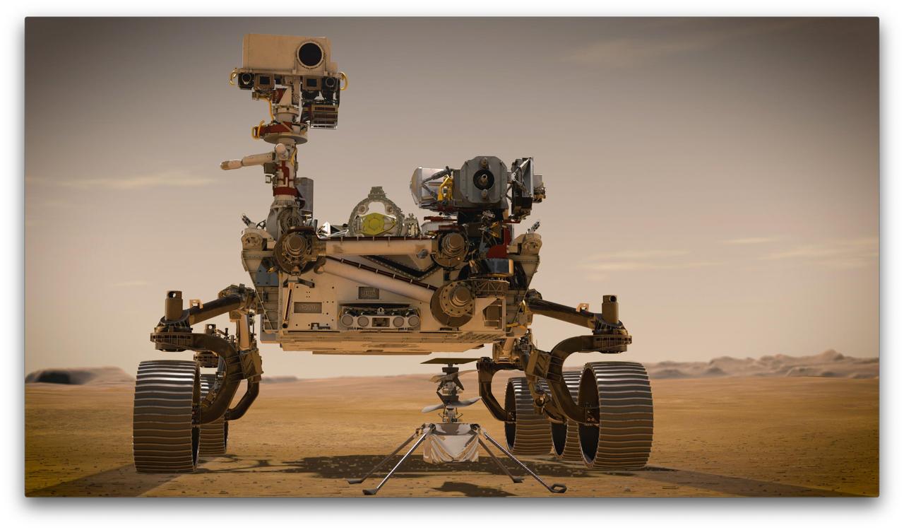 In February 2021, NASA's Mars 2020 Perseverance rover and NASA's Ingenuity Mars Helicopter (shown in an artist's concept) will be the agency's two newest explorers on Mars. Both were named by students as part of an essay contest.  Perseverance is the most sophisticated rover NASA has ever sent to Mars. Ingenuity, a technology experiment, will be the first aircraft to attempt controlled flight on another planet. Perseverance will arrive at Mars' Jezero Crater with Ingenuity attached to its belly.  https://photojournal.jpl.nasa.gov/catalog/PIA23962
