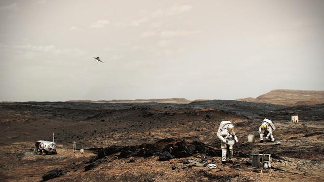NASA image: NASA Astronauts on Mars With Helicopter (Illustration)