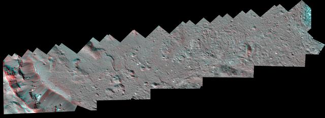 Dawn Stereo Anaglyph of Southeast Floor and Rim of Occator Crater, Ceres
