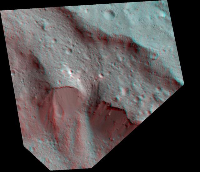 NASA image: Dawn Stereo Anaglyph of Impact Melt Deposits at Occator Crater, Ceres