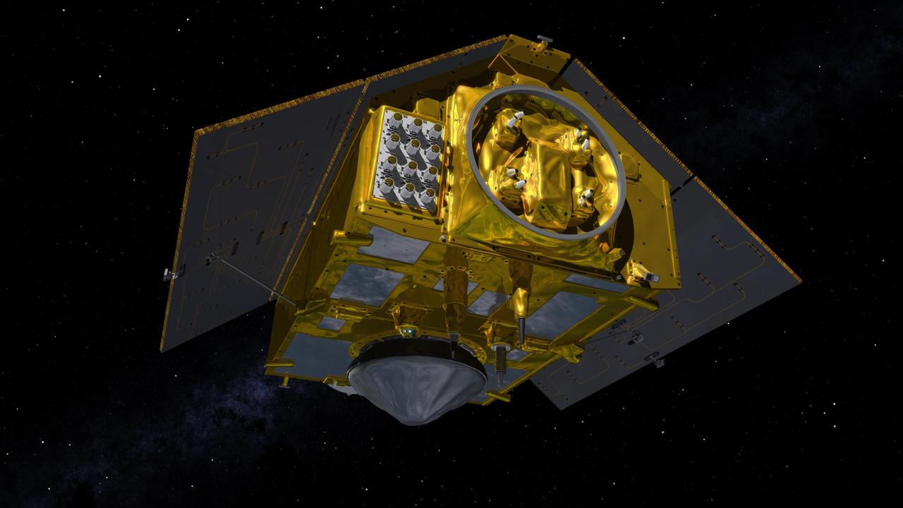 This illustration shows the rear of the Sentinel-6 Michael Freilich spacecraft in orbit above Earth with its deployable solar panels extended. As the world's latest ocean-monitoring satellite, it is launching on Nov. 10, 2020, to collect the most accurate data yet on global sea level and how our oceans are rising in response to climate change. The mission will also collect precise data of atmospheric temperature and humidity that will help improve weather forecasts and climate models. The conelike instrument on the bottom (Earth-facing side) of the spacecraft is the satellite's Poseidon-4 radar altimeter. When used with the Advanced Microwave Radiometer (AMR-C) attached to the front of the spacecraft, both instruments will be used to make precise measurements of sea surface height. The gray rectangle with 12 cones attached at the rear-left of the spacecraft is part of the Global Navigation Satellite System - Radio Occultation (GNSS-RO) instrument. Sentinel-6 Michael Freilich extends the near-30-year record of satellite measurements of sea level initiated by the U.S.-European TOPEX/Poseidon mission in 1992 and that continued with the Jason-1, 2, and 3 series of sea level observation satellites. Launched in 2016, Jason-3 is currently providing data. The satellite is named after Dr. Michael Freilich, the former director of NASA's Earth Science Division and an instrumental figure in advancing ocean observations from space. Sentinel-6 Michael Freilich is one of two identical spacecraft that compose the Sentinel-6/Jason-CS (Continuity of Service) mission developed in partnership with ESA (the European Space Agency). Other partners include the National Oceanic and Atmospheric Administration (NOAA), the intergovernmental European Organisation for the Exploitation of Meteorological Satellites (EUMETSAT), and France's National Centre for Space Studies (CNES). ESA is developing the new Sentinel family of missions to support the operational needs of the European Union's Copernicus program, the EU's Earth observation program managed by the European Commission. The spacecraft's twin, Sentinel-6B, will launch in 2025. https://photojournal.jpl.nasa.gov/catalog/PIA24107