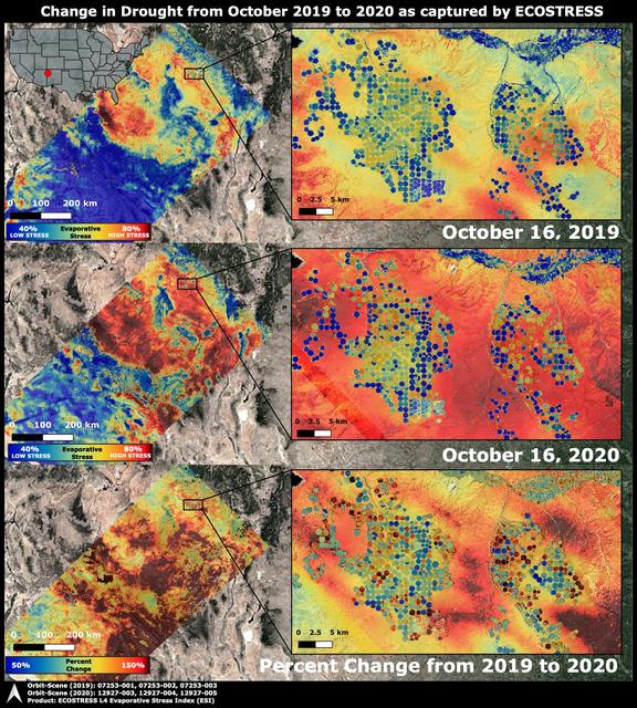 NASA image: ECOSTRESS Drought Stress Comparison