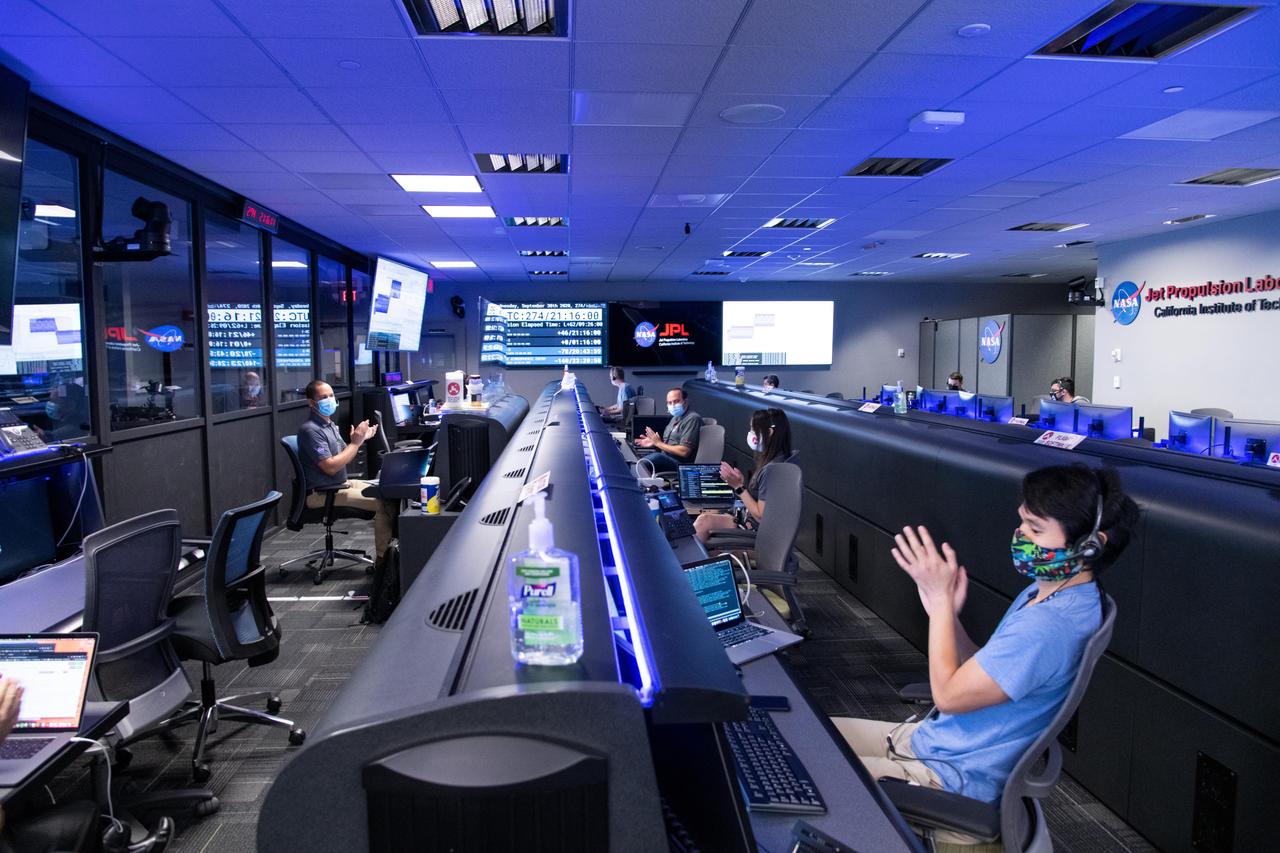 The Mars 2020 navigation team celebrates Perseverance's nominal, or successful, trajectory correction maneuver in the Mission Support Area at NASA's Jet Propulsion Laboratory in Southern California.  https://photojournal.jpl.nasa.gov/catalog/PIA24192