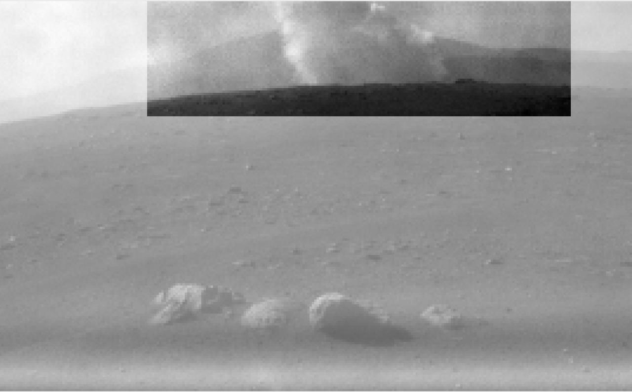 This image from one of the rear Hazard Cameras, or Hazcams, aboard NASA's Perseverance Mars rover, shows a smoke plume from the crashed descent stage that lowered the rover to the Martian surface. This image was taken within a minute or two after the rover landed on February 18, 2021.  https://photojournal.jpl.nasa.gov/catalog/PIA24425