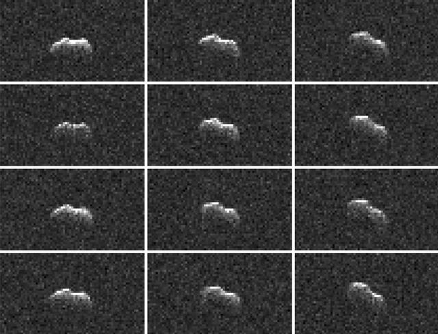 On March 21, 2021, the large asteroid 2001 FO32 made a close approach with our planet, passing at a distance of about 1.25 million miles (2 million kilometers) — or 5 1/4 times the distance from Earth to the Moon. While there was no risk of the near-Earth asteroid colliding with Earth as its orbit is very well known, scientists at NASA's Jet Propulsion Laboratory in Southern California took the opportunity to capture these radar images of the asteroid as it tumbled past.      Using NASA's 34-meter (111.5-feet) Deep Space Station 13 (DSS-13) radio antenna at the Deep Space Network's Goldstone Deep Space Communication Complex near Barstow, California, radio signals were transmitted to 2001 FO32. The signals then bounced off the surface of the asteroid and were received by the 100-meter (328-feet) Green Bank Telescope in West Virginia. Such radar observations can offer additional insight into the asteroid's orbit, provide a better estimate of its dimensions and rotation rate, and help glimpse surface features (like large boulders or craters).      Other radar observations were carried out by scientists using the 34-meter DSS-43 antenna at the Deep Space Network's Canberra Deep Space Communication Complex in Australia. Along with the Commonwealth Scientific and Industrial Research Organisation's Australia Telescope Compact Array near Narrabri in New South Wales, both antennas worked together to track 2001 FO32.      Asteroid 2001 FO32 was discovered in March 2001 by the Lincoln Near-Earth Asteroid Research (LINEAR) program in Socorro, New Mexico, and had been estimated, based on optical measurements, to be roughly 3,000 feet (1 kilometer) wide. In more recent follow-up observations by NEOWISE, 2001 FO32 appears to be faint when observed in infrared wavelengths, which suggests the object is likely less than 1 kilometer in diameter. Analysis by the NEOWISE team shows that it is between 1,300 to 2,230 feet (440 to 680 meters) wide. Further analysis of data from the radar campaign will better refine the size of the asteroid and increase the precision of its orbital calculations.      For more information about 2001 FO32 and observing campaign, read: https://www.jpl.nasa.gov/news/asteroid-2001-fo32-will-safely-pass-by-earth-march-21  https://photojournal.jpl.nasa.gov/catalog/PIA24561