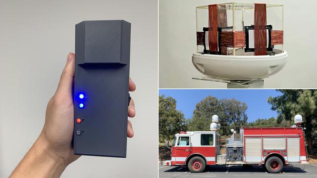 To help locate and track firefighters inside buildings, where other positioning technologies fail, NASA's Jet Propulsion Laboratory and the Department of Homeland Security Science and Technology Directorate (S&T) are developing POINTER. Short for Precision Outdoor and Indoor Navigation and Tracking for Emergency Responders, the system began taking shape in 2014 and is being matured for use by fire departments nationwide.      The POINTER system is composed of three parts: a receiver, transmitter, and base station. The receiver (left) has been shrunk from the size of a backpack to the size of a large smartphone, and further development will miniaturize it so it can be easily clipped to a belt buckle. The transmitter (top right) is a system of coils that generate the magnetoquasistatic fields, which — unlike the radio waves used by GPS and radio-frequency identification — are able to pass through construction materials to interact with the receiver, enabling fire crews to track the location and orientation of firefighters. To test the system, transmitters have been attached to an out-of-service firetruck (lower right).      Through 2021, POINTER will undergo field tests and a commercial version of POINTER will be made available to fire departments in 2022.  https://photojournal.jpl.nasa.gov/catalog/PIA24562