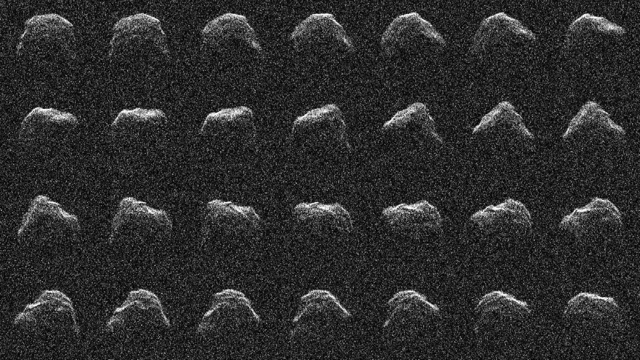 Between Aug. 20 and 24, near-Earth asteroid (NEA) 2016 AJ193 drifted past Earth at a distance of 2.1 million miles (about 3.4 million kilometers), creating an opportunity for planetary radar to image its surface for the first time since its discovery in 2016. Using the 70-meter (230-foot) Deep Space Station 14 antenna at the Deep Space Network's Goldstone Deep Space Complex near Barstow, California, considerable detail in the asteroid's surface was revealed, including ridges, small hills, flat areas, concavities, and possible boulders. In addition, the radar observations of 2016 AJ193 confirmed that it is about three-quarters-of-a-mile (1.3-kilometers) wide. This series of images show the asteroid rotate (with a period of 3.5 hours) as each radar observation was made.  2016 AJ193 is the 1,001st asteroid to be observed by planetary radar, making its close approach with Earth only seven days after the 1,000th NEA to be observed by radar – asteroid 2021 PJ1, which measures between 65 and 100 feet (20 and 30 meters) wide – approached Earth at a distance of 1 million miles (about 1.7 million kilometers).  https://photojournal.jpl.nasa.gov/catalog/PIA24564