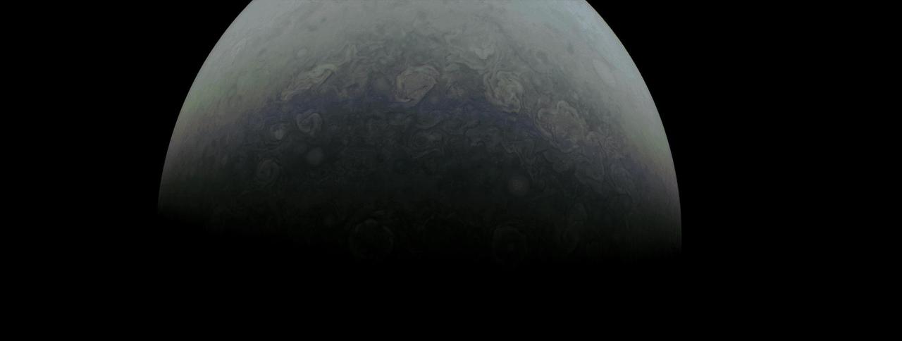 On April 9, 2022, as NASA's Juno mission completed its 41st close flyby of Jupiter, its JunoCam instrument captured what it would look like to ride along with the spacecraft. Citizen scientist Andrea Luck created this animated sequence using raw JunoCam image data.  At about 87,000 miles (140,000 kilometers) in diameter, Jupiter is the largest planet in the solar system. At the point of closest approach on April 9, Juno was just over 2,050 miles (3,300 kilometers) above Jupiter's colorful cloud tops. At that moment, it was traveling at about 131,000 MPH (210,000 kilometers per hour) relative to the planet.  By comparison, at closest approach Juno was more than 10 times closer to Jupiter than satellites in geosynchronous orbit are to Earth, traveling at a speed about five times faster than the Apollo missions did when they left Earth for the Moon.  Movie available at https://photojournal.jpl.nasa.gov/catalog/PIA25016