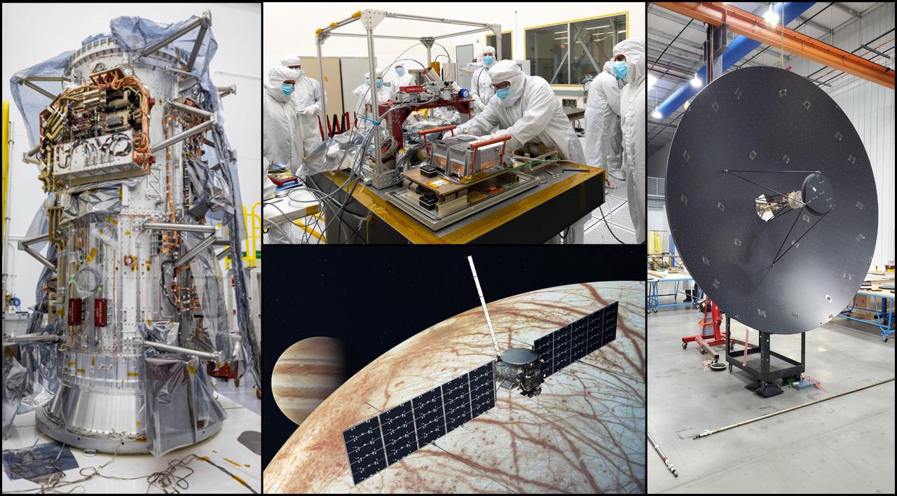 Science instruments and other hardware for NASA's Europa Clipper spacecraft will come together in the mission's final phase before launching to Jupiter's icy moon Europa in 2024.  https://photojournal.jpl.nasa.gov/catalog/PIA25125