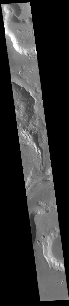Today's VIS image shows a portion of Shalbatana Vallis. Located in Xanthe Terra, Shalbatana Vallis is an outflow channel carved by massive floods of escaping groundwater whose source lies far to the south of this image. Shalbatana Vallis is over 1300 km long (808 miles). This channel, and all others in this region, drain into Chryse Planitia. Orbit Number: 88162 Latitude: 8.96896 Longitude: 318.805 Instrument: VIS Captured: 2021-10-29 13:34 https://photojournal.jpl.nasa.gov/catalog/PIA25151