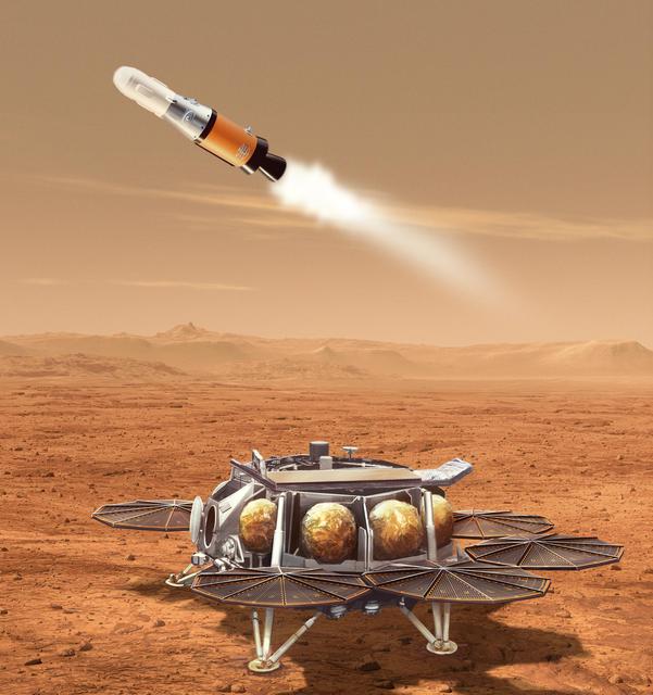 NASA image: Mars Sample Retrieval Lander-Mars Ascent Vehicle Launch Illustration