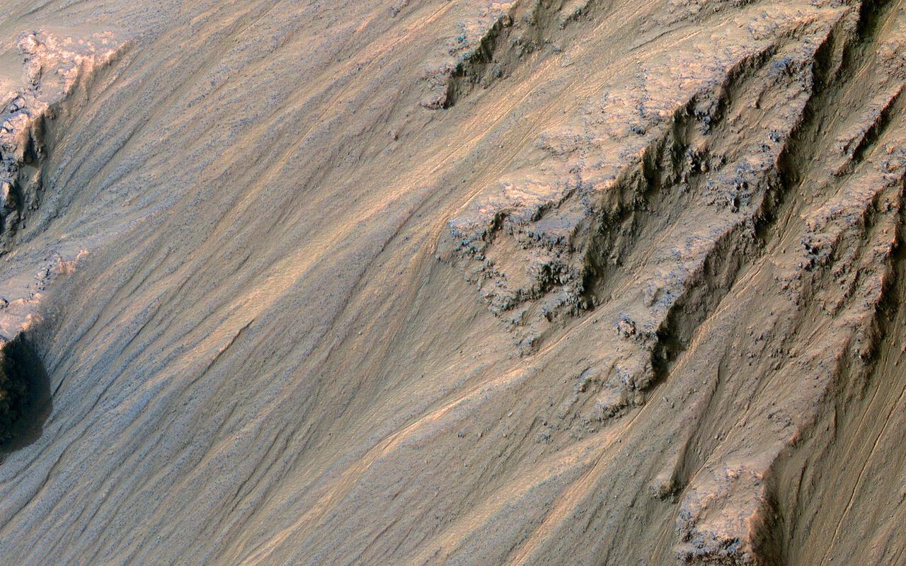 Although actively-forming gullies are common in the middle latitudes of Mars, there are also pristine-looking gullies in equatorial regions.  In this scene, the gullies have very sharp channels and different colors where the gullies have eroded and deposited material. Over time, the topography becomes smoothed over and the color variations disappear, unless there is recent activity.  Changes have not been visible here from before-and-after images, and maybe such differences are apparent compared to older images, but nobody has done a careful comparison. What may be needed to see subtle changes is a new image that matches the lighting conditions of an older one. Equatorial gully activity is probably much less common — perhaps there is major downslope avalanching every few centuries — so we need to be lucky to see changes.  MRO has now been imaging Mars for over 16 years, and the chance of seeing rare activity increases as the time interval widens between repeat images.  https://photojournal.jpl.nasa.gov/catalog/PIA25309