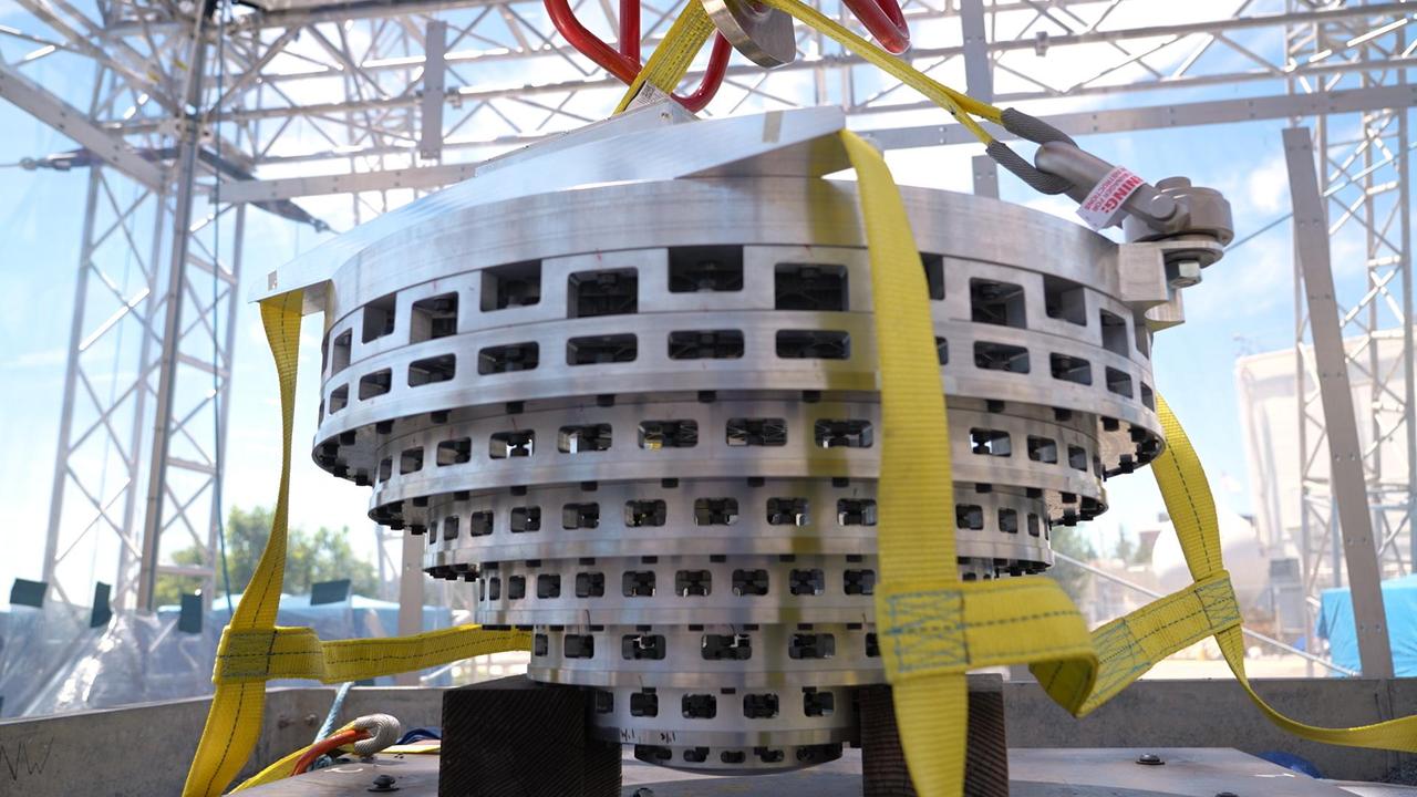 This prototype of a collapsible Mars lander base is part of SHIELD (Simplified High Impact Energy Landing Device), a project aimed at developing spacecraft that would intentionally crash land on the Red Planet, using an accordion-like, collapsible base that acts like the crumple zone of a car to absorb the energy of a hard impact. The design could drastically reduce the cost of landing on Mars by simplifying the harrowing entry, descent, and landing process and expanding options for possible landing sites.      Developed at NASA's Jet Propulsion Laboratory in Southern California, the prototype was attached to a drop tower on Aug. 12, 2022, at JPL.  https://photojournal.jpl.nasa.gov/catalog/PIA25420