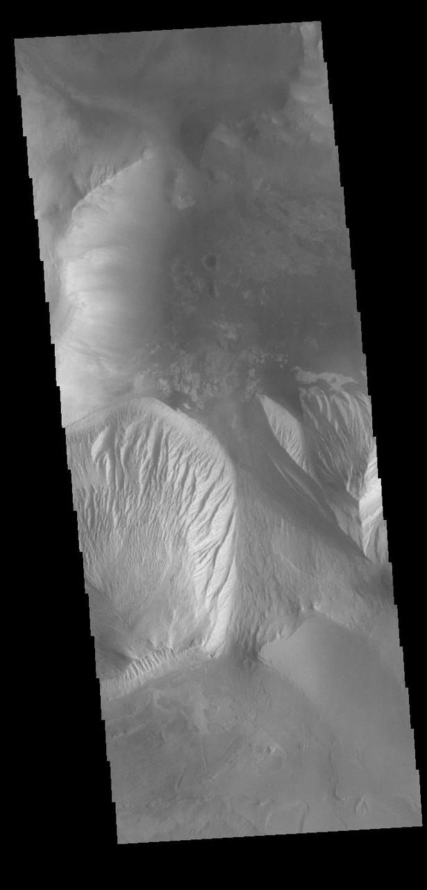 Today's VIS image shows part of Candor Chasma. Candor Chasma is one of the largest canyons that make up Valles Marineris. It is approximately 810 km long (503 miles) and has is divided into two regions – eastern and western Candor Chasma. Candor Chasma is located south of Ophir Chasma and north of Melas Chasma. The border with Melas Chasma contains many large landslide deposits. The floor of Candor Chasma includes a variety of landforms, including layered deposits, dunes, landslide deposits and steep sided cliffs and mesas. Many forms of erosion have shaped Candor Chasma. There is evidence of wind and water erosion, as well as significant gravity driven mass wasting (landslides). The bright features in this image are layered deposits that have been eroded by wind, and possible water.  Orbit Number: 89623 Latitude: -6.93421 Longitude: 291.118 Instrument: VIS Captured: 2022-02-26 20:41  https://photojournal.jpl.nasa.gov/catalog/PIA25451