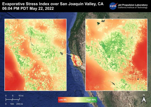 NASA image: Evaporative Stress Index over San Joaquin Valley