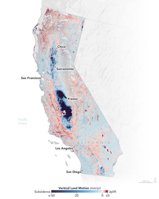 NASA image: Map of California Subsidence and Uplift