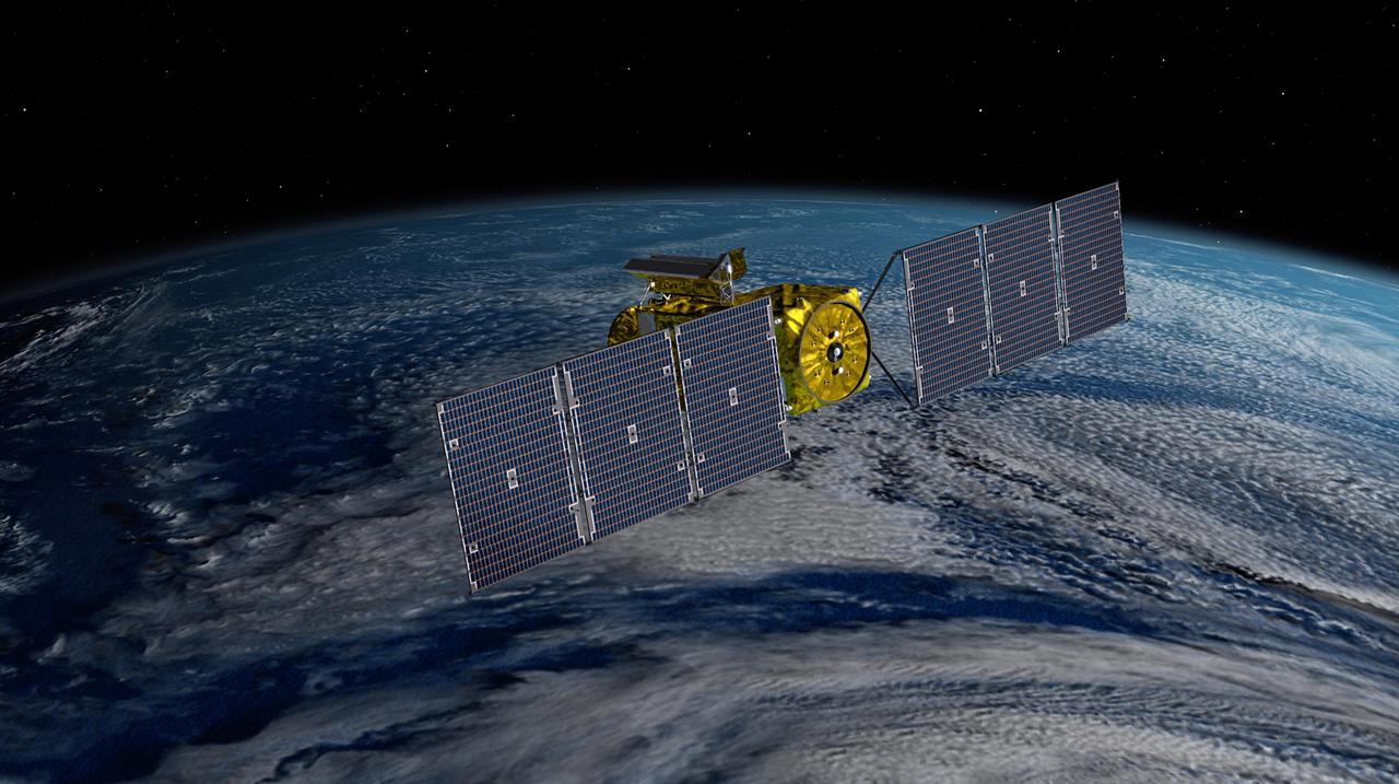 This illustration depicts the Surface Water and Ocean Topography (SWOT) satellite with solar arrays fully deployed. Arranged on opposite sides of the spacecraft bus, the two arrays will remain pointed at the Sun via small motors to provide 8 kilowatts of power; the spacecraft has a 1.5-kilowatt total power demand. The arrays measure 48.8 feet (14.9 meters) in length with an area of 335 square feet (31 square meters).  SWOT will make global surveys of the water on Earth's surface. By measuring its height, researchers can track the volume and location of the finite resource around the world. The data will help with monitoring changes in floodplains and wetlands, measure how much fresh water flows into and out of lakes and rivers and back to the ocean, and track regional shifts in sea level.  https://photojournal.jpl.nasa.gov/catalog/PIA25622