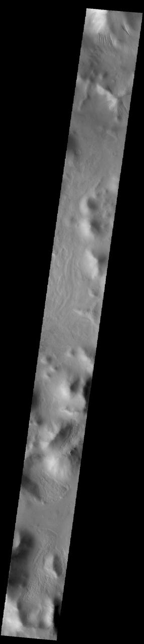 Today's VIS image shows part of Charitum Montes, the rugged highlands surrounding the southern part of Argyre Planitia. At the top of the image are several areas of small channels called gullies. These channels are called gullies due to being on a steep slope rather than a flat river plain. Orbit Number: 91800 Latitude: -56.6004 Longitude: 309.697 Instrument: VIS Captured: 2022-08-25 02:10 https://photojournal.jpl.nasa.gov/catalog/PIA25643