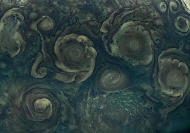 NASA image: NASA's Juno Views Northern Cyclones on Jupiter